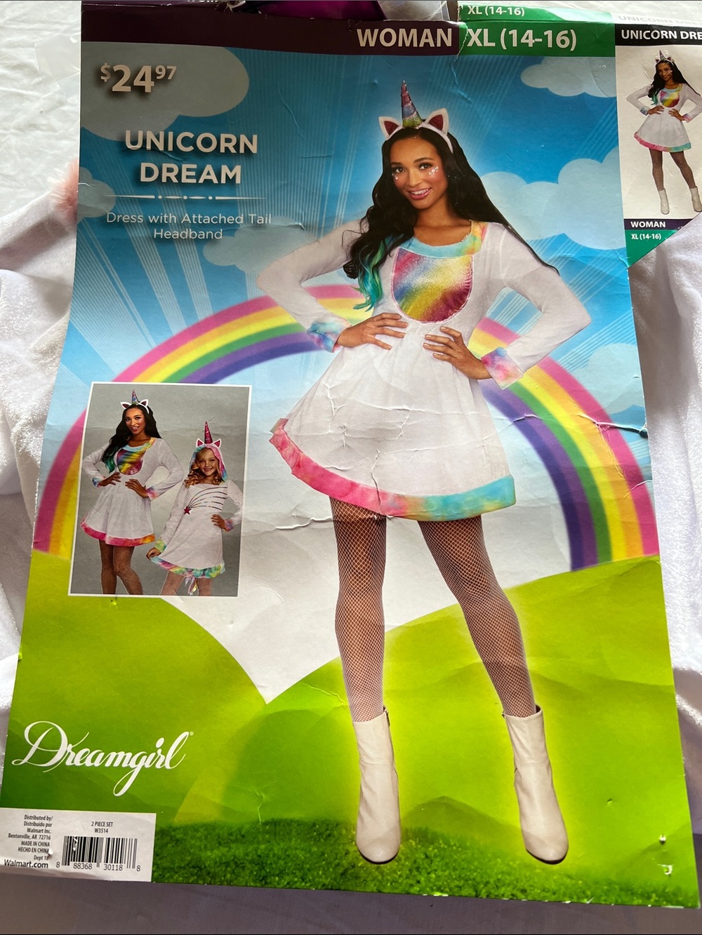 Dreamgirl White Unicorn Costume with Rainbow Trim and Headband